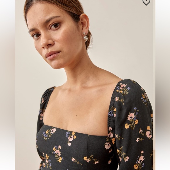 Reformation Mica Dress in Evita — Black Floral Midi - Picture 4 of 5